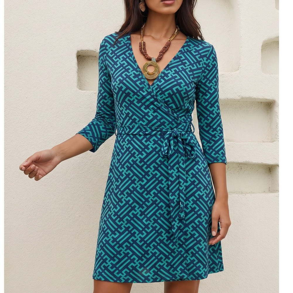 41 Hawthorn Feminine Office Renesme Jersey Knit Dress Size Small Green Blue